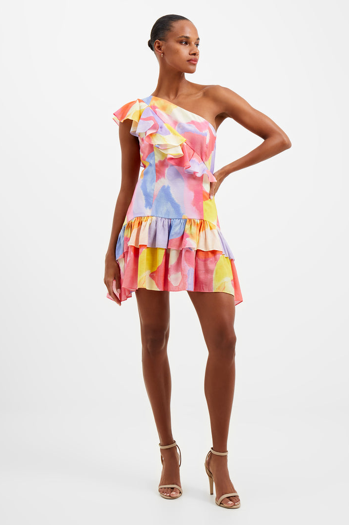 Isadora Faron One Shoulder Printed Mini Dress- Summer Multi