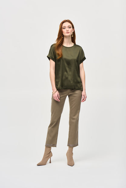 Satin Front Short Sleeve Top