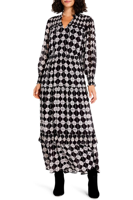 Chiffon Dot Dress- Black Multi