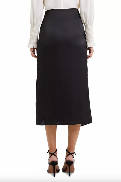 Inu Satin Midi Wrap Skirt - Black