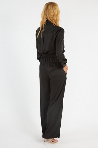 Enid Crepe 70's Jumpsuit- Dark Slate