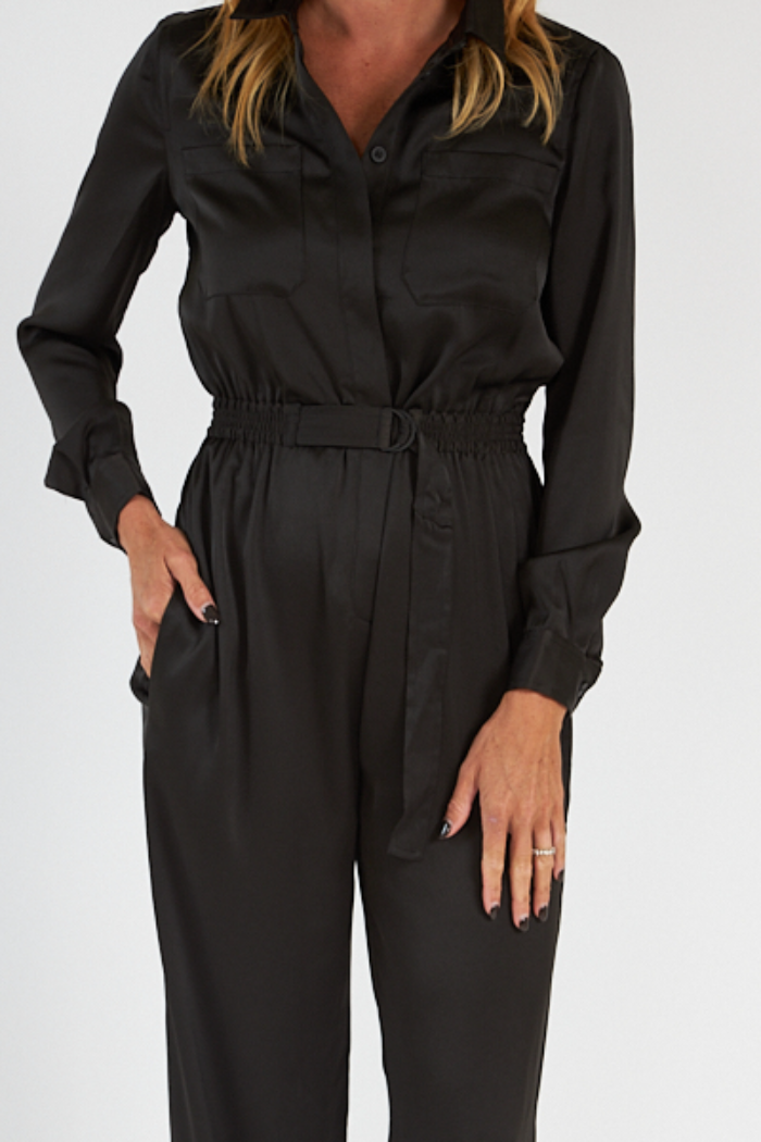 Enid Crepe 70's Jumpsuit- Dark Slate