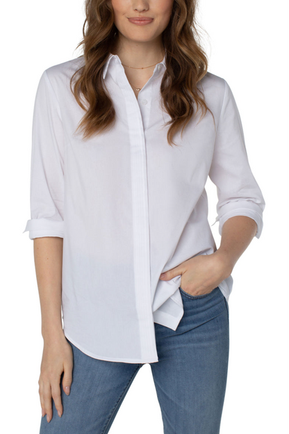 Hidden Placket Shirt With Pintucks