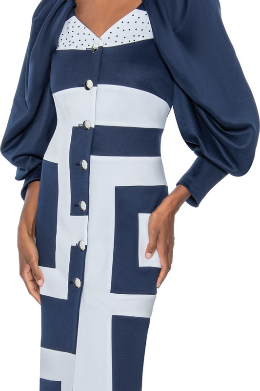 Navy and White Color Block Dress
