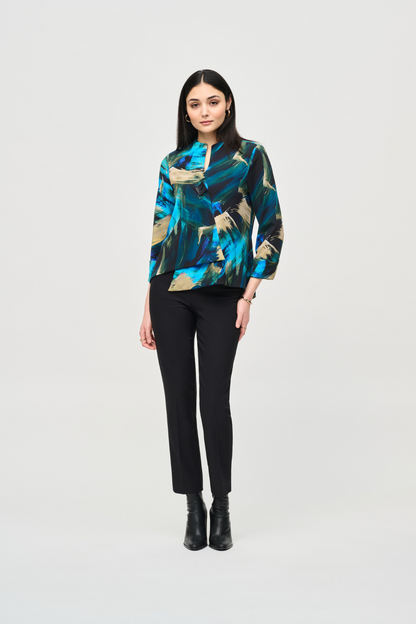 Silky Knit Abstract Print Swing Jacket