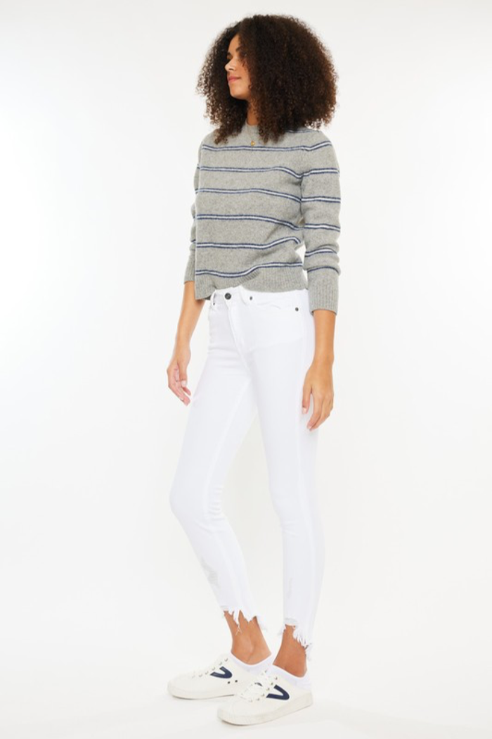 High Rise Frayed Ankle Skinny Jeans