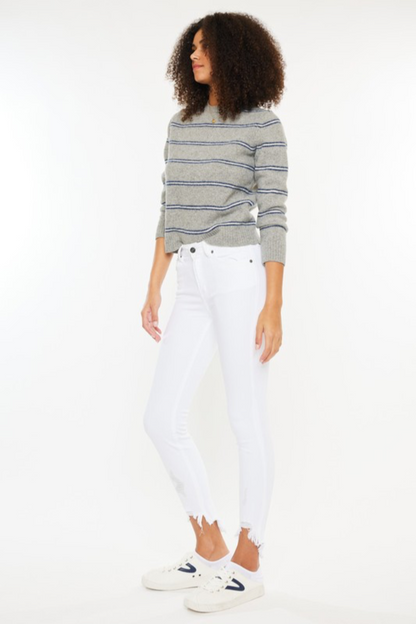 High Rise Frayed Ankle Skinny Jeans