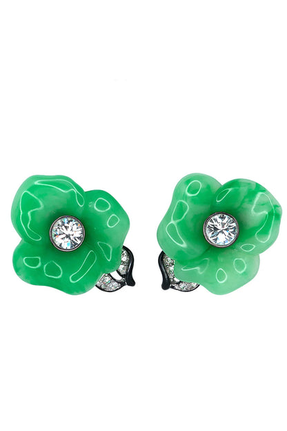 Jade Flower Earrings - Clip