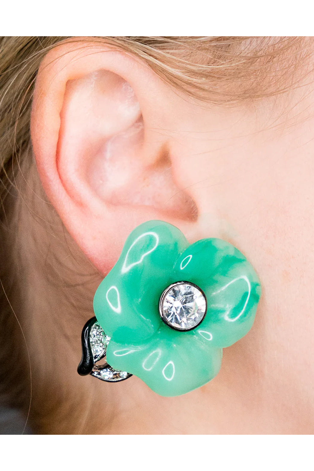 Jade Flower Earrings - Clip