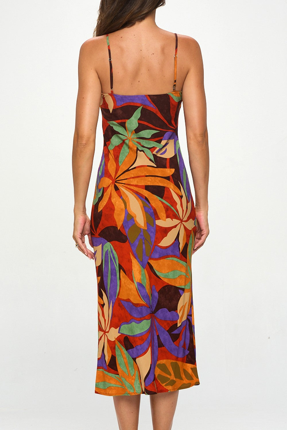 MULTICOLOR TROPICAL SLIP MIDI DRESS