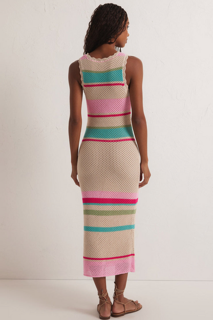 Ibiza Stripe Crochet Sweater Midi Dress