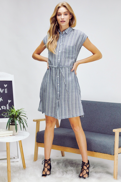 Striped Prints Buttons Dress