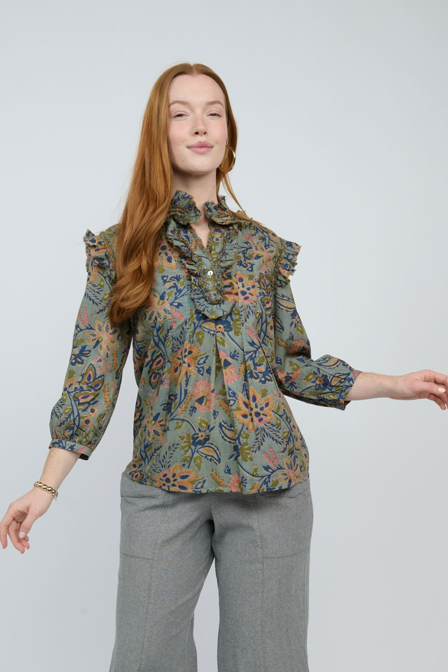 Ruffled Neck Floral Top