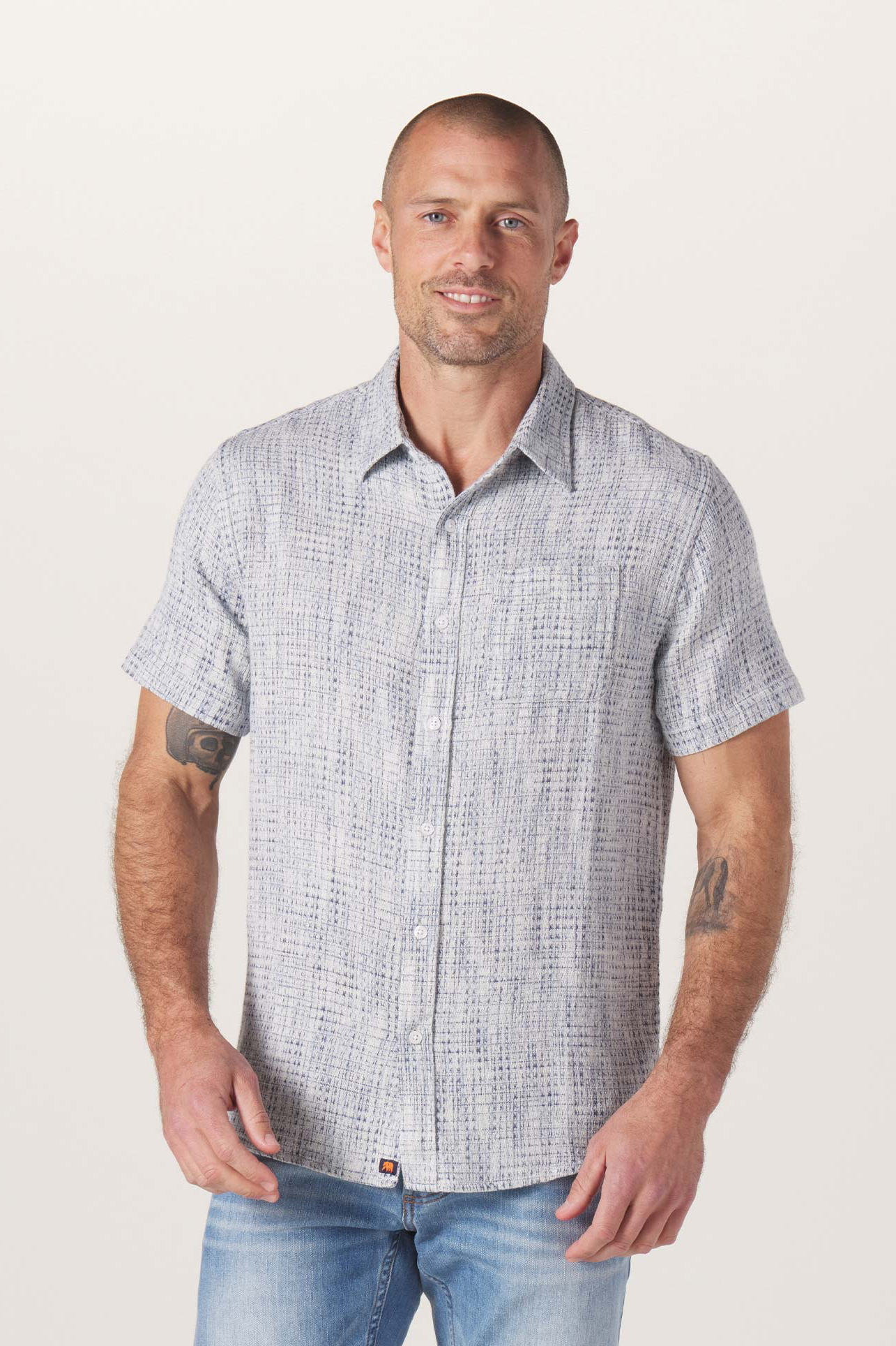 Freshwater Short Sleeve Button Up Shirt - Blue Multi