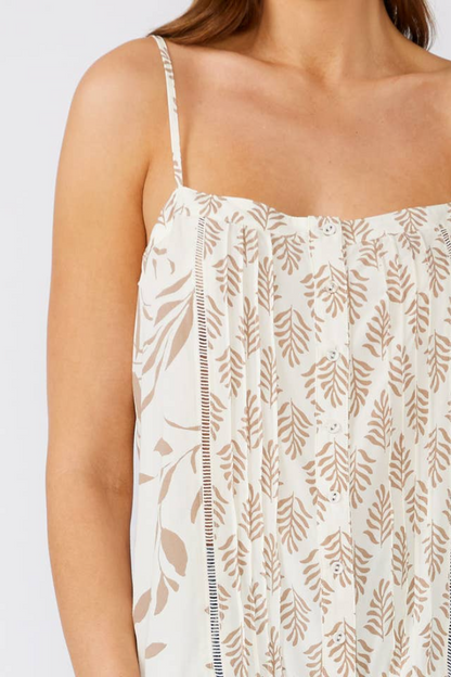 Neutral Leaf Print Button Front Tank Top