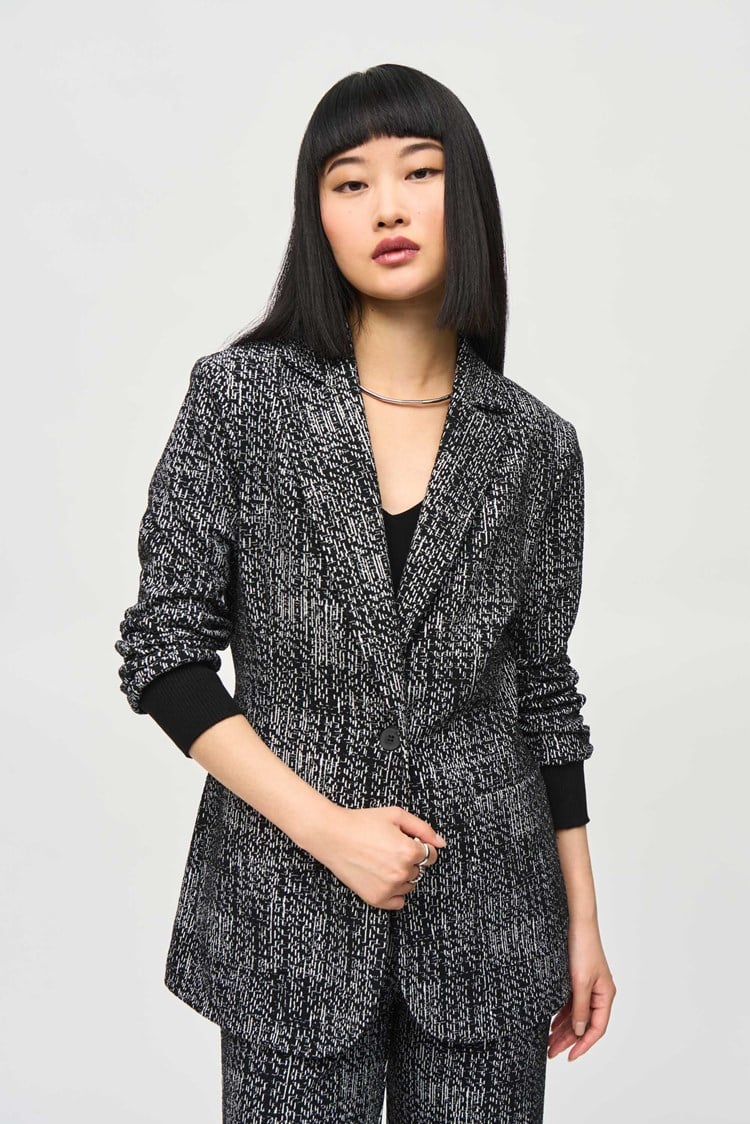 Tweed Knit Fitted Blazer- Black/ Off White