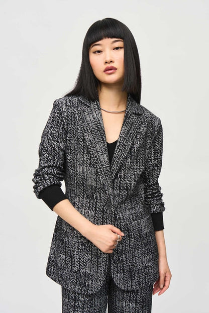 Tweed Knit Fitted Blazer- Black/ Off White