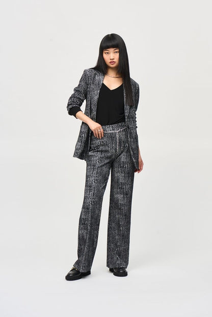 Tweed Knit Fitted Blazer- Black/ Off White