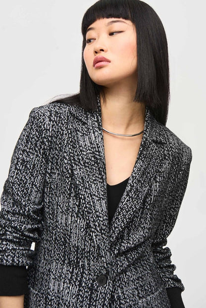 Tweed Knit Fitted Blazer- Black/ Off White