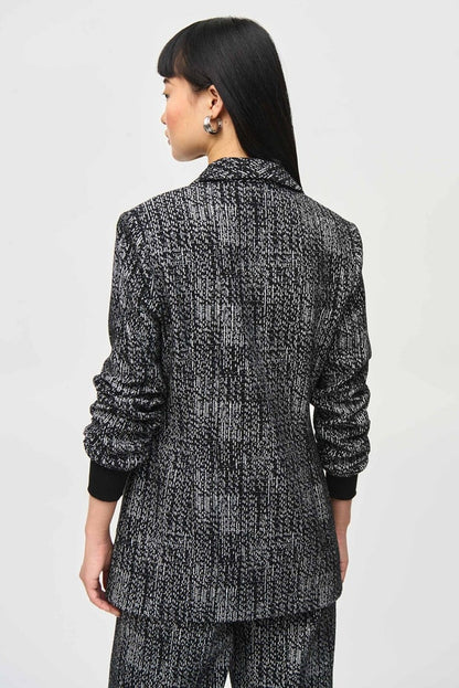 Tweed Knit Fitted Blazer- Black/ Off White