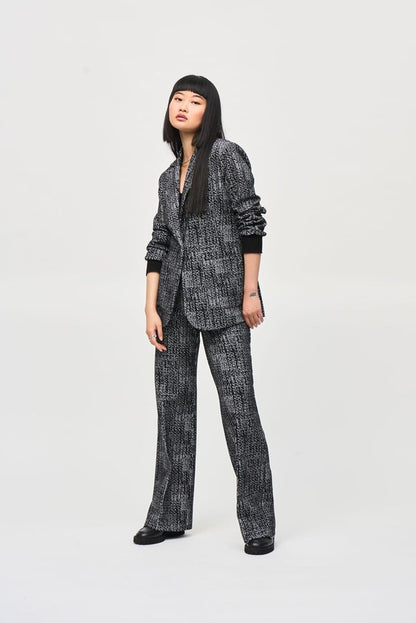 Tweed Knit Fitted Blazer- Black/ Off White
