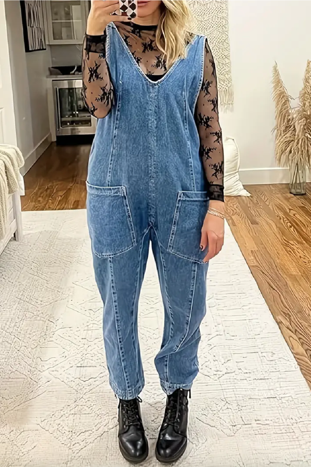 Denim V Neck Overalls