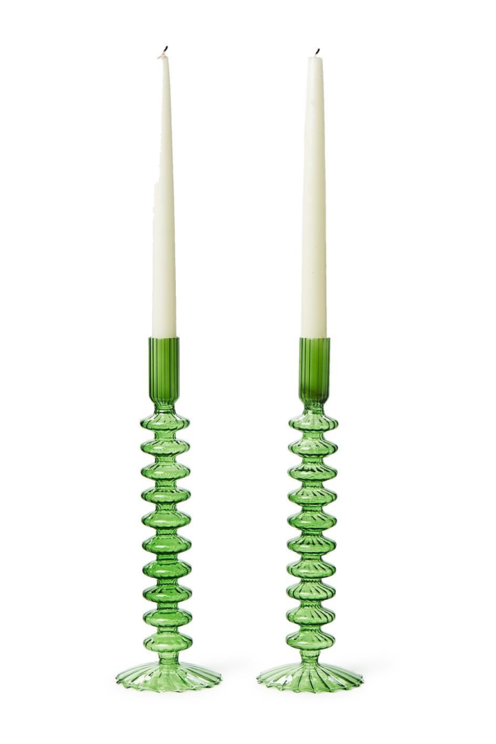 HAND-BLOWN GLASS CANDLESTICKS S/2