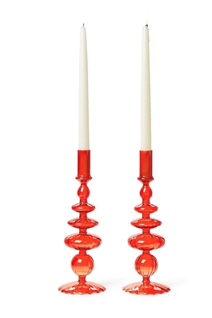 HAND-BLOWN GLASS CANDLESTICKS S/2