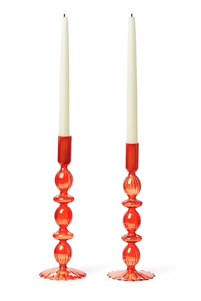 HAND-BLOWN GLASS CANDLESTICKS S/2