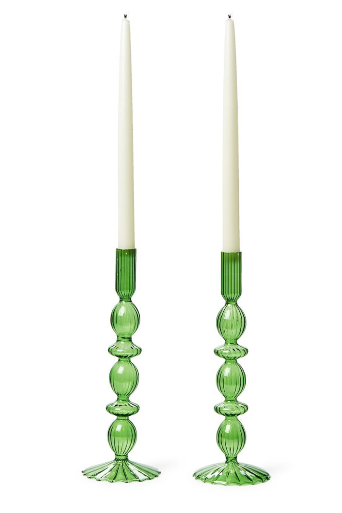 HAND-BLOWN GLASS CANDLESTICKS S/2