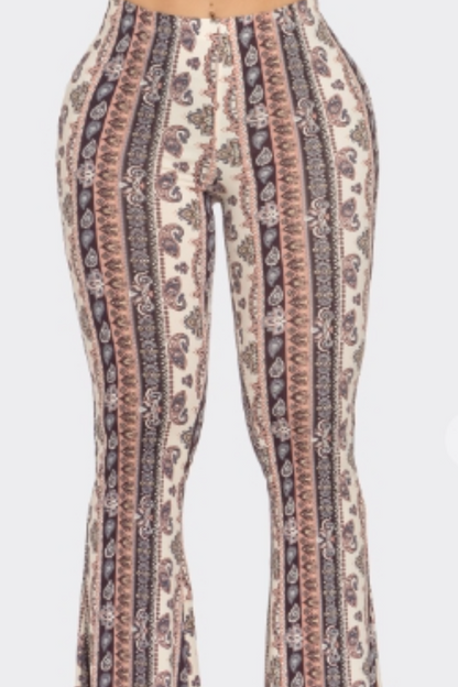 Boho Paisley Printed Flared Long Pant in a Grey/Pink Print