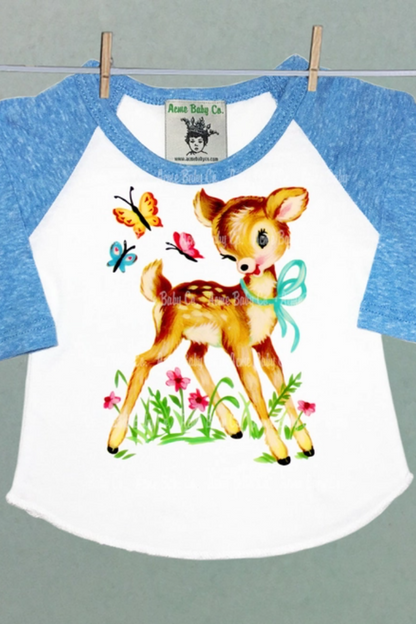 Deer with Butterflies Children's Raglan Baseball Sun Valley Shirt