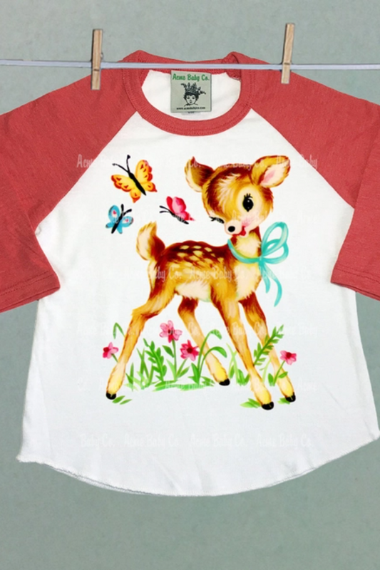 Deer with Butterflies Children's Raglan Baseball Sun Valley Shirt