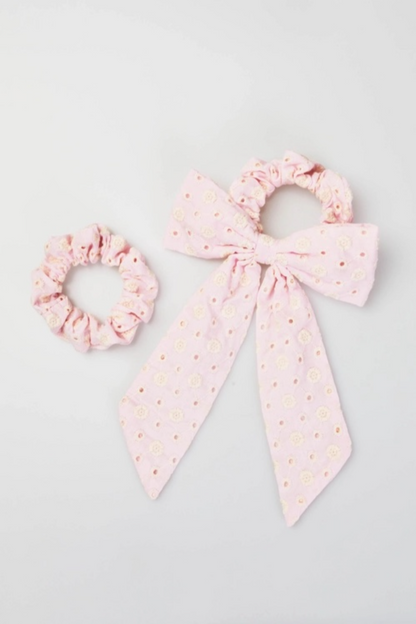 Ellie Eyelet Bow Scrunchie Pair