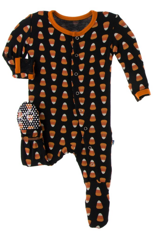 Midnight Candy Corn Snap Footie