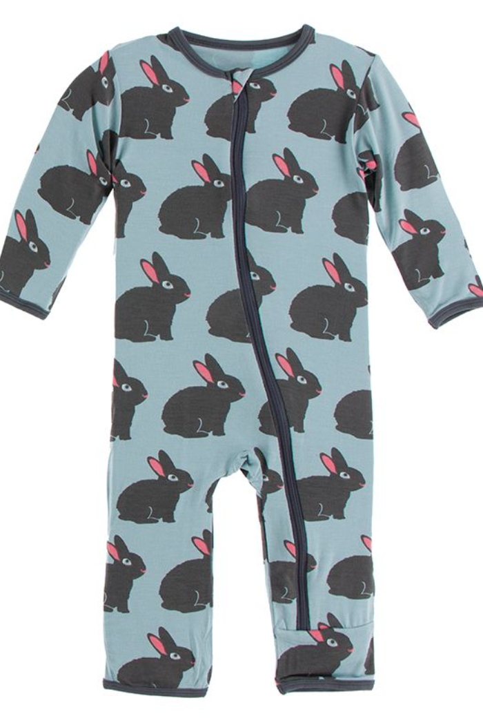 Jade Forest Rabbit Print Coverall with Zipper