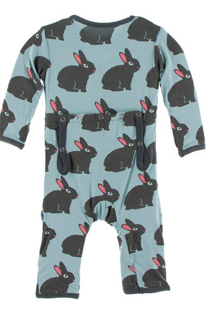 Jade Forest Rabbit Print Coverall with Zipper