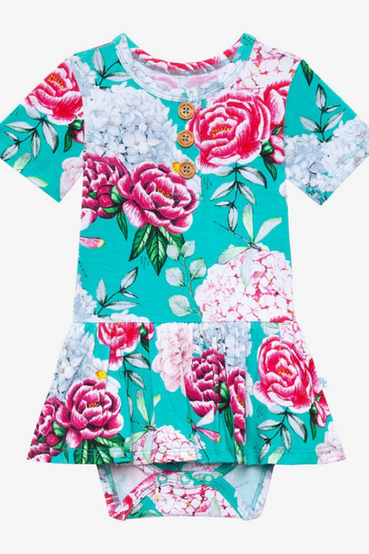 Eloise Short Sleeve Henley Twirl Skirt Bodysuit
