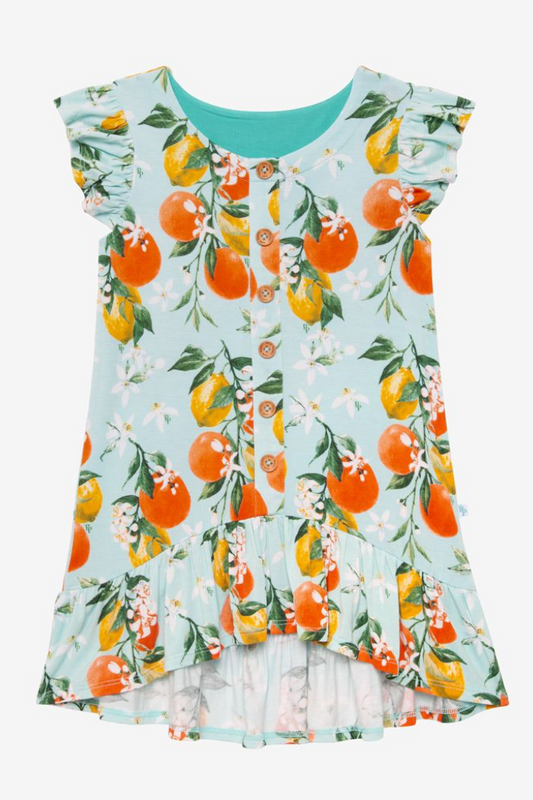 Mirabella Henley Ruffled Capsleeve Hi Low Dress