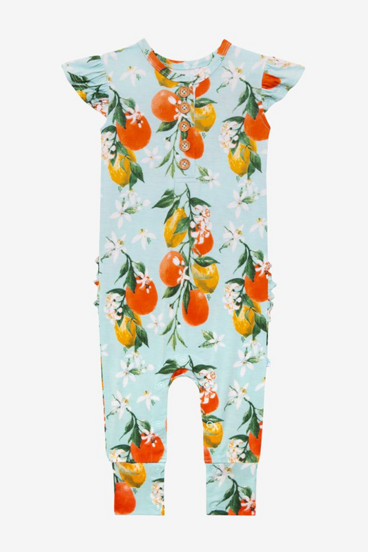 Mirabella Ruffled Capsleeve Henley Romper
