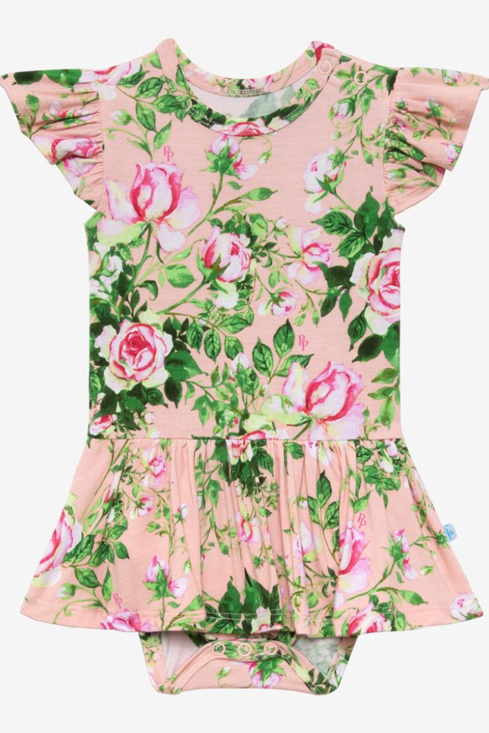 Renia Ruffled Cap Sleeve Henley Twirl Skirt Bodysuit