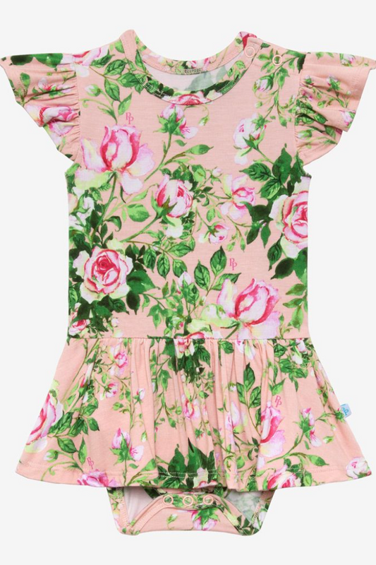 Renia Ruffled Cap Sleeve Henley Twirl Skirt Bodysuit