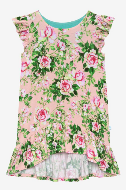 Renia Basic Ruffled Capsleeve Hi Low Dress