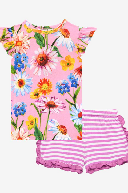 Kaileigh Ruffled Cap Sleeve Tshirt and Ruffled Varsity Short