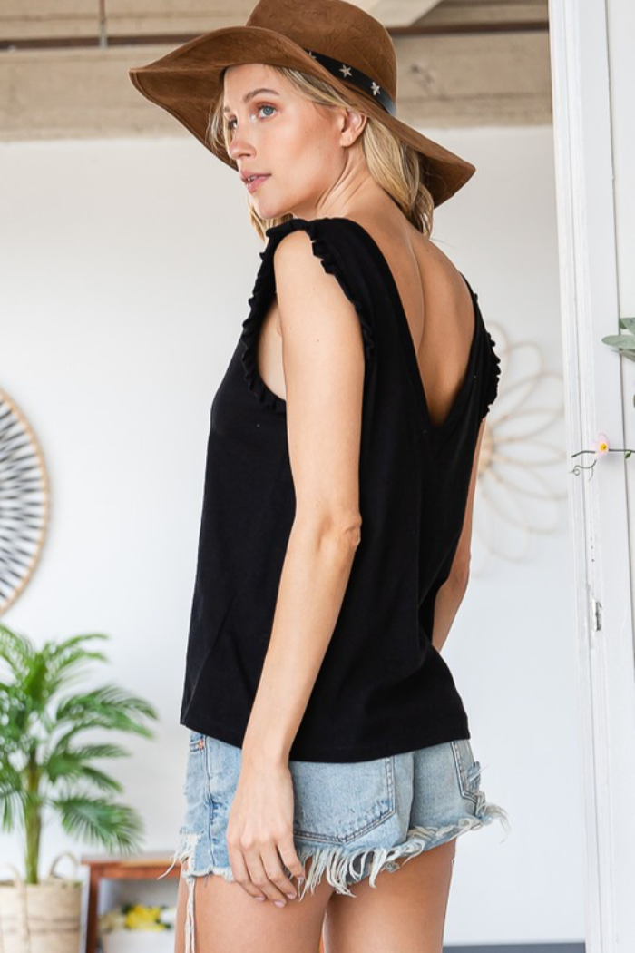 Double V Neck Ruffle Top