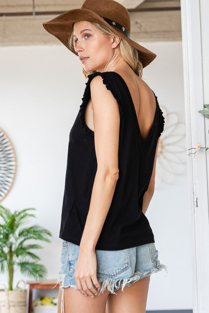 Double V Neck Ruffle Top