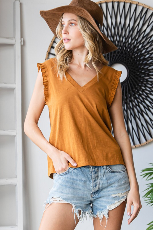 Double V Neck Ruffle Top