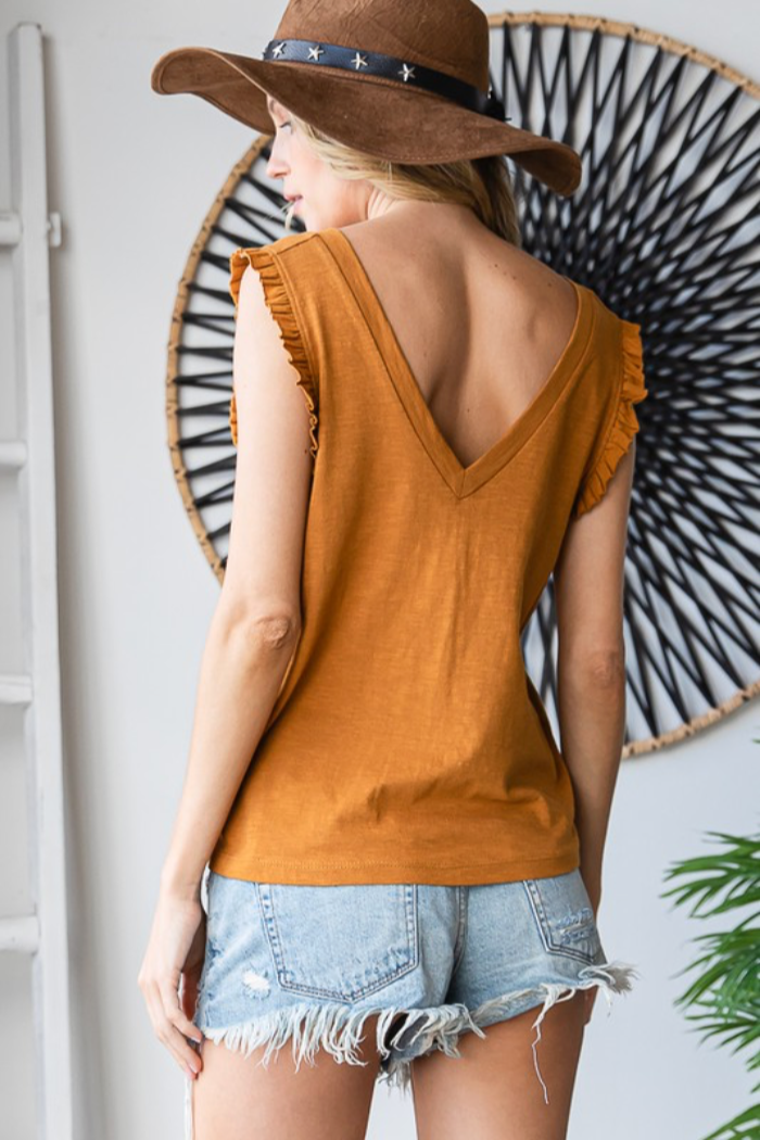 Double V Neck Ruffle Top