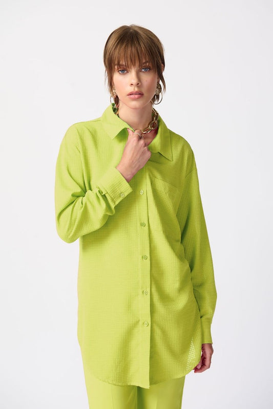 Long Textured Woven High-Low Blouse- Key Lime