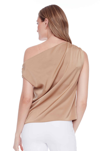 Lily Solid Satin Asymmetric Top - Champagne